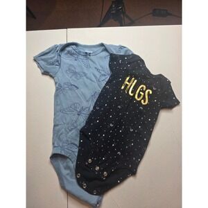 Carters Baby Girl Bodysuit Bundle Butterfly Blue 12M Hugs Black 3M Lot of 2